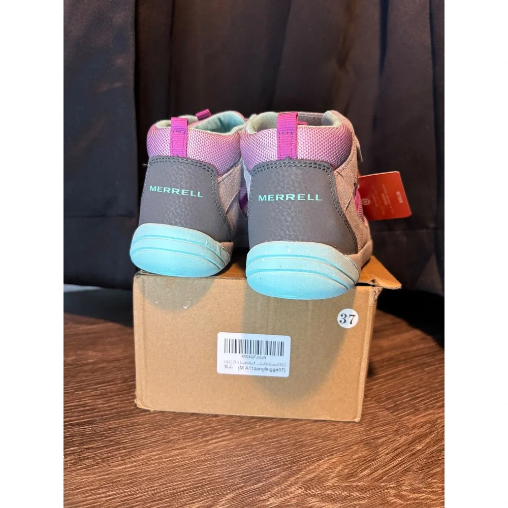 Merrell Bare Steps Hiker Girls Grey Pink Aqua Water Repellent Boots Size 37 NIB